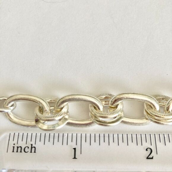 Rolo Curb Link Chain Bracelet with Toggle Clasp Silver Plated Vintage Stock 7.5" - Picture 8 of 8